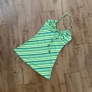 Vintage Summer Bohemian Halter Top Brand New Green Yellow Stripes